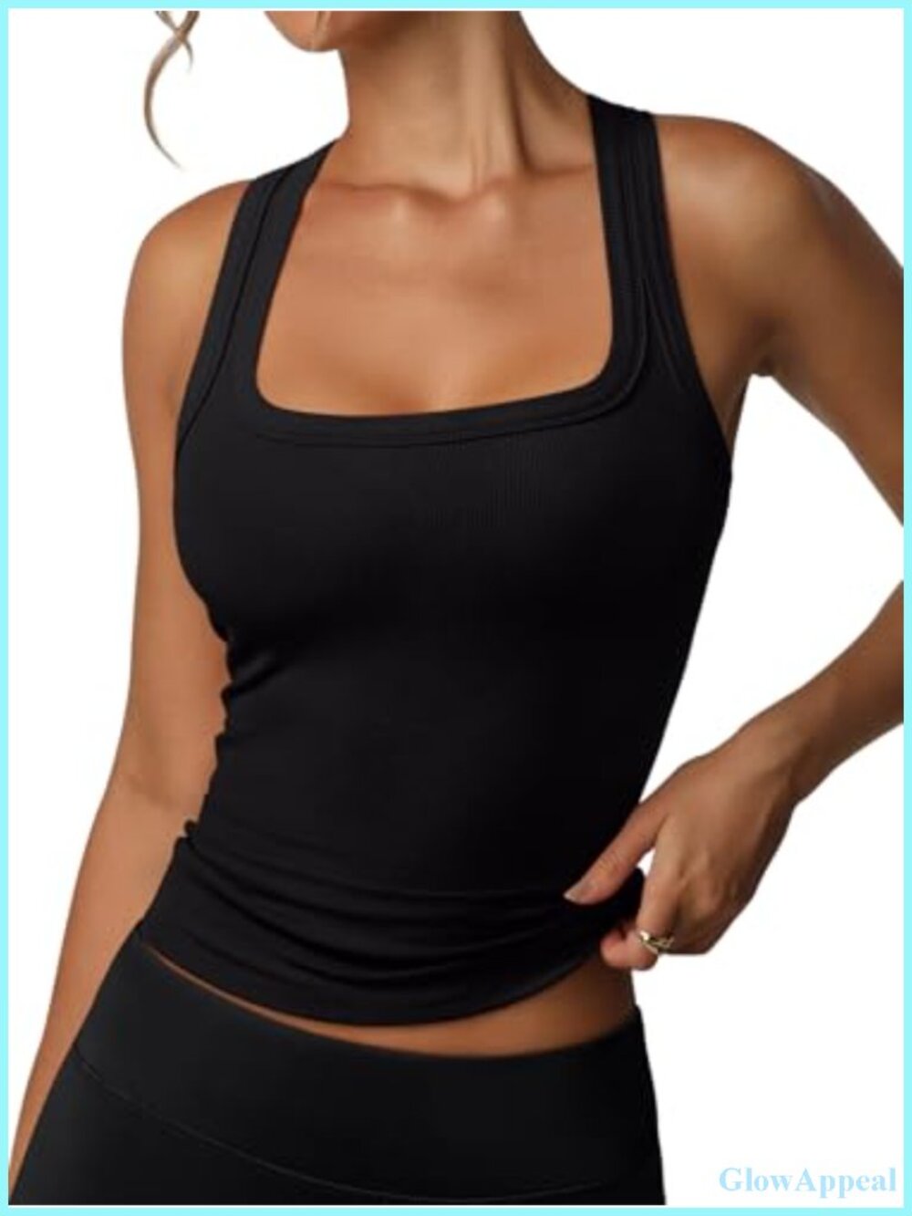 Built in Bra Tank Top Women Sleeveless Racerback Ribbed Square Neck Casual Basic